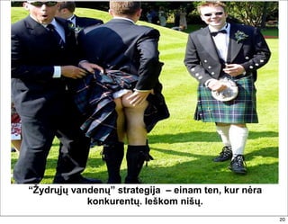 “Žydrųjų vandenų” strategija – einam ten, kur nėra
            konkurentų. Ieškom nišų.
                                                     20
 