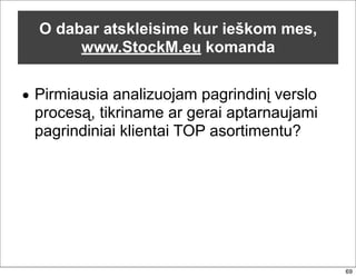 O dabar atskleisime kur ieškom mes,
       www.StockM.eu komanda


• Pirmiausia analizuojam pagrindinį verslo
  procesą, tikriname ar gerai aptarnaujami
  pagrindiniai klientai TOP asortimentu?




                                             69
 