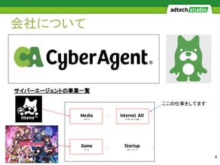 会社について
4
サイバーエージェントの事業一覧
ここの仕事をしてます
 