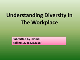 Understanding Diversity In
The Workplace
Submitted by : komal
Roll no. 27462232118
 