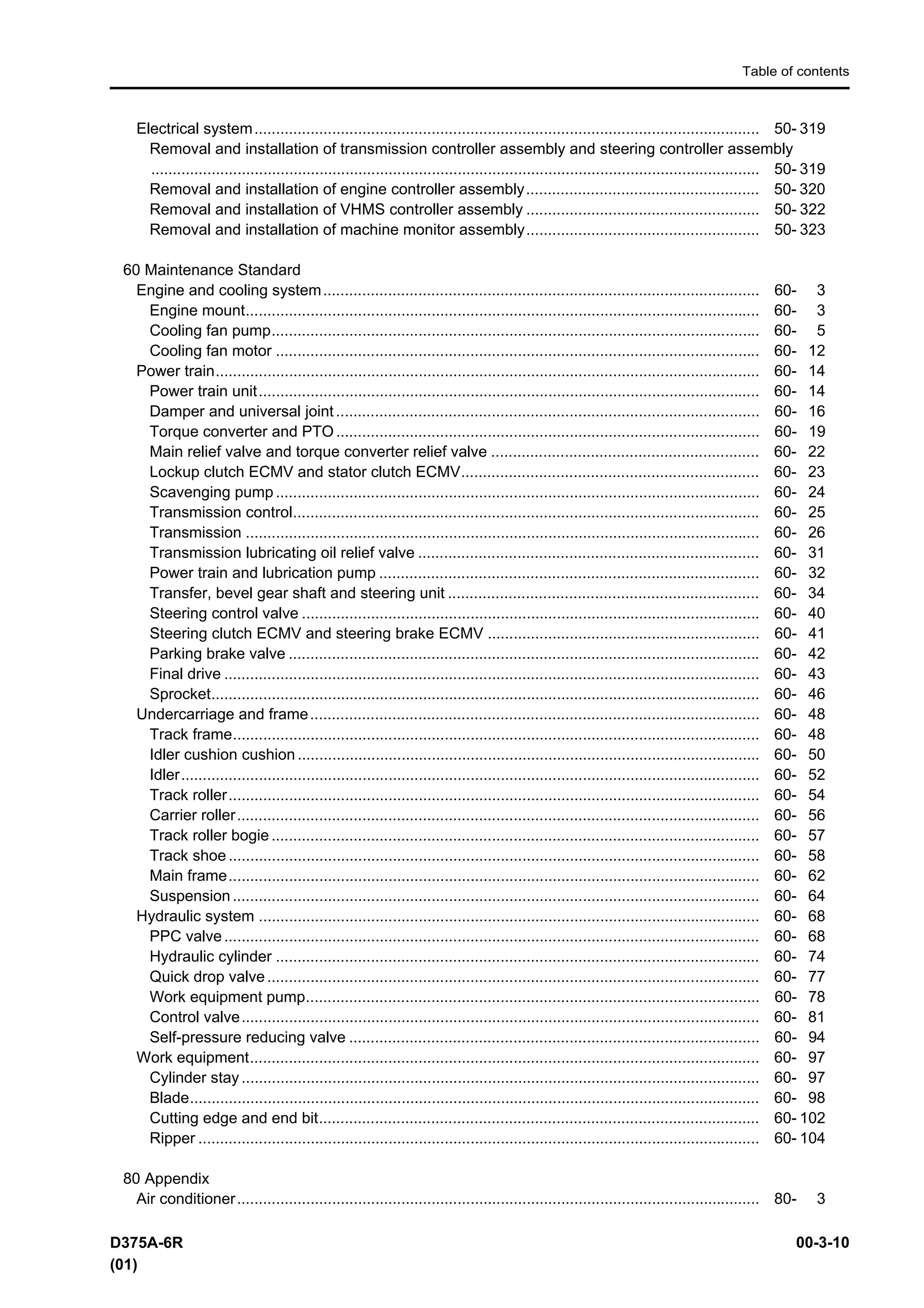 Komatsu d375 a 6r dozer bulldozer service repair manual sn 65001 and up ...
