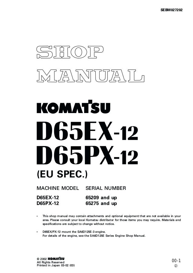 Part Number # SEBD018905 D1PX-12 Bulldozer Workshop Repair Service Manual Komatsu D61EX-12 