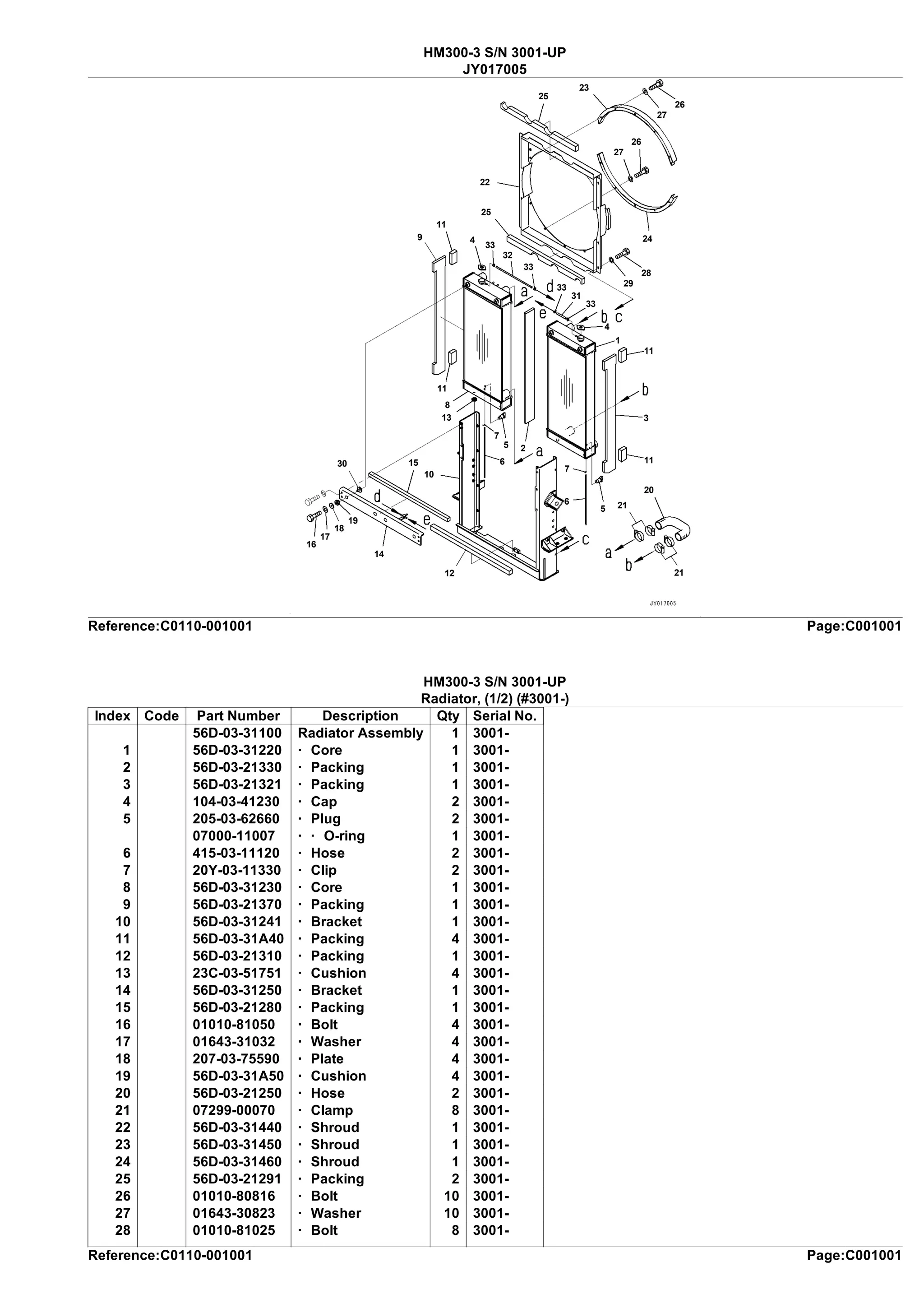 Komatsu HM3003 Articulated Dump Truck Parts Catalogue Manual SN 3001
