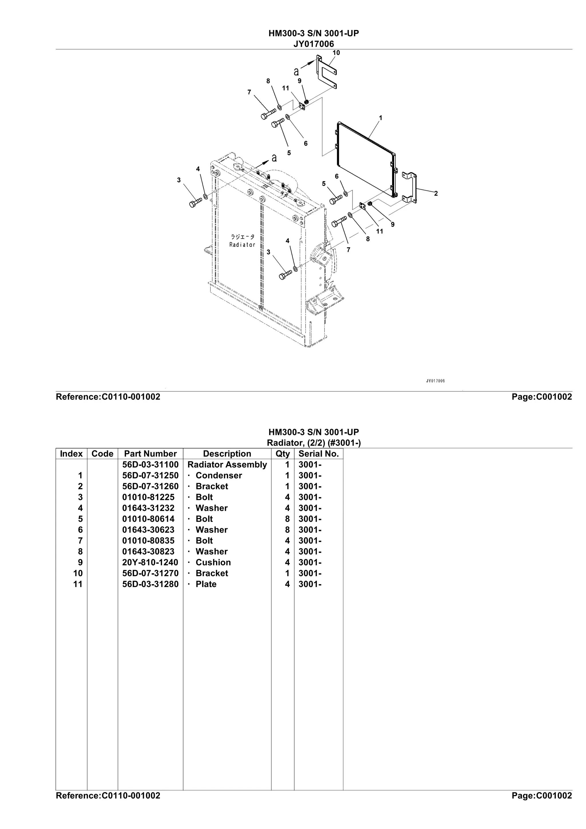 Komatsu HM3003 Articulated Dump Truck Parts Catalogue Manual SN 3001