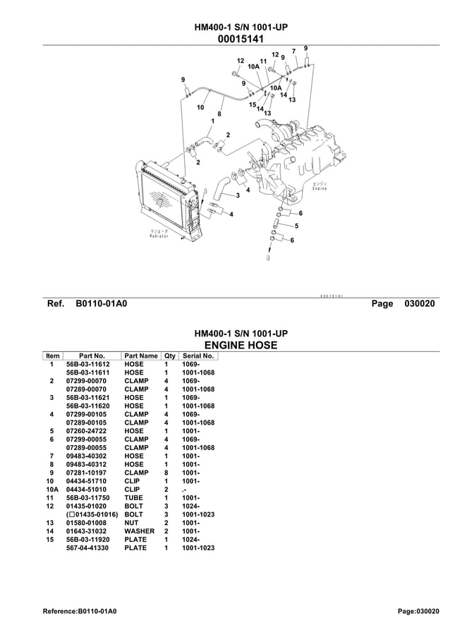 Komatsu hm400 1 articulated dump truck parts catalogue manual sn 1001