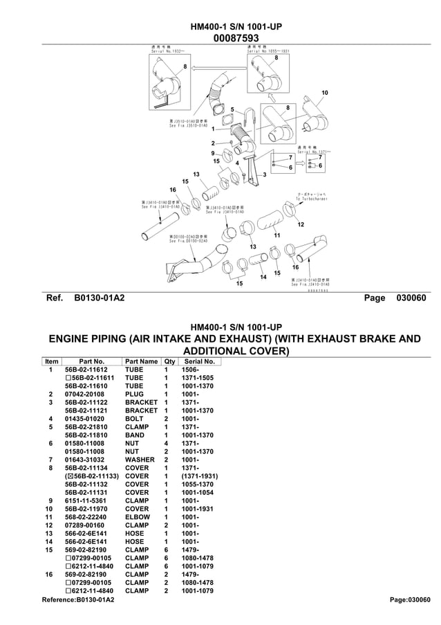 Komatsu hm400 1 articulated dump truck parts catalogue manual sn 1001