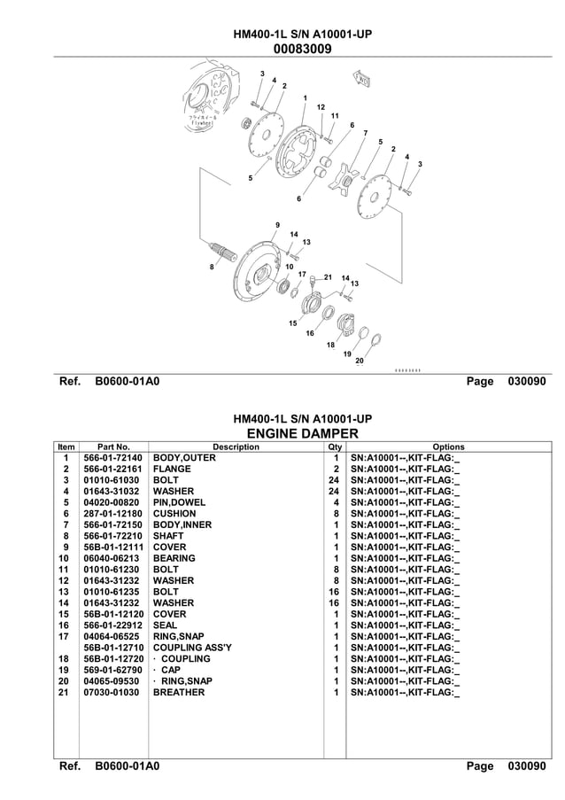 Komatsu hm400 1 l articulated dump truck parts catalogue manual sn