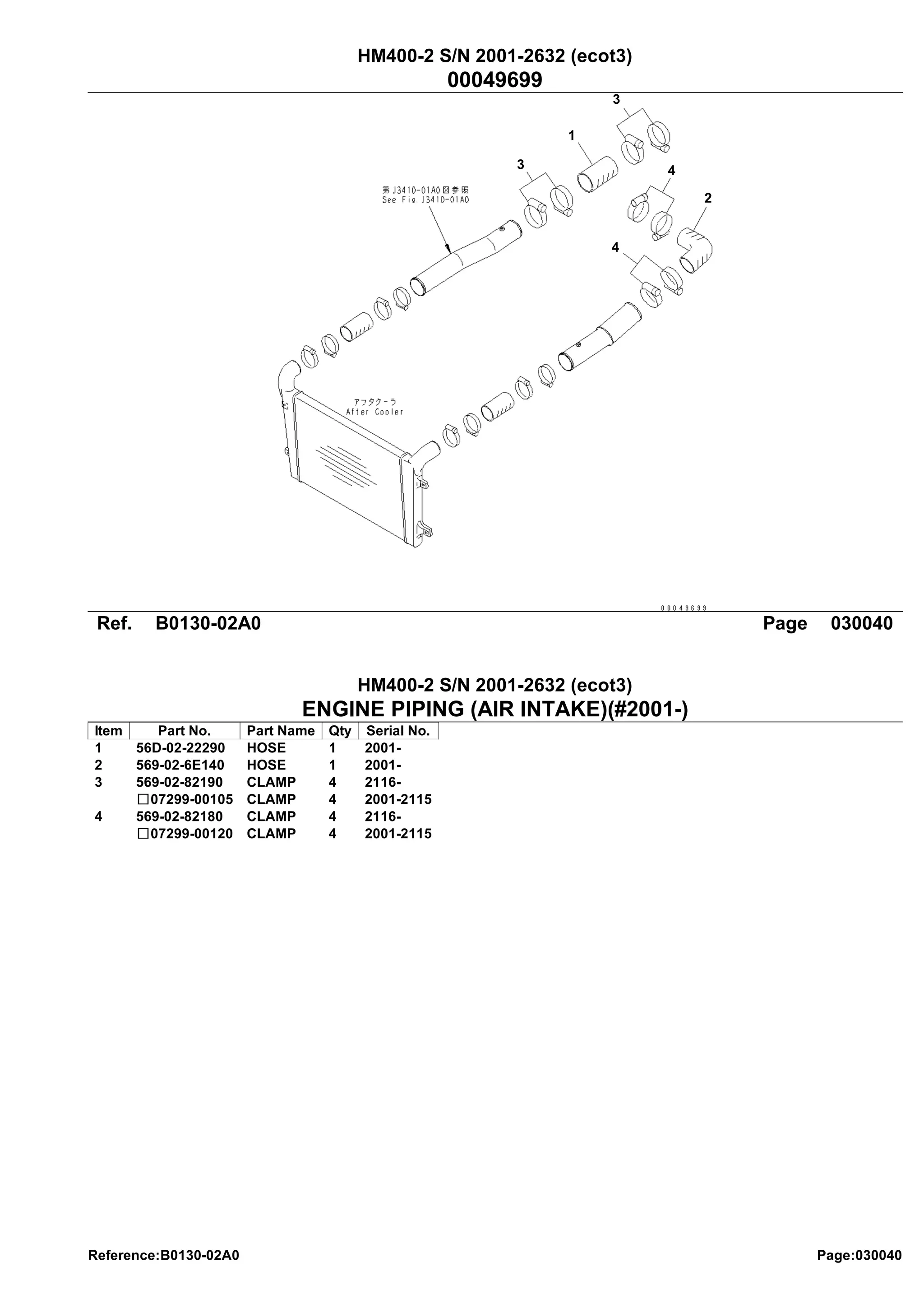 Komatsu hm400 2 articulated dump truck parts catalogue manual sn 2001