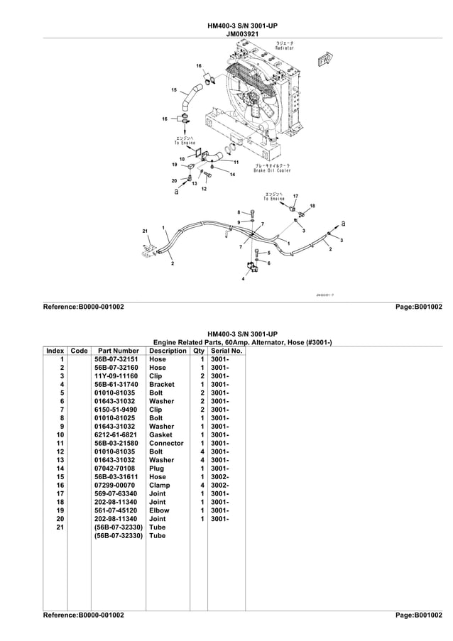 Komatsu hm400 3 articulated dump truck parts catalogue manual sn3001