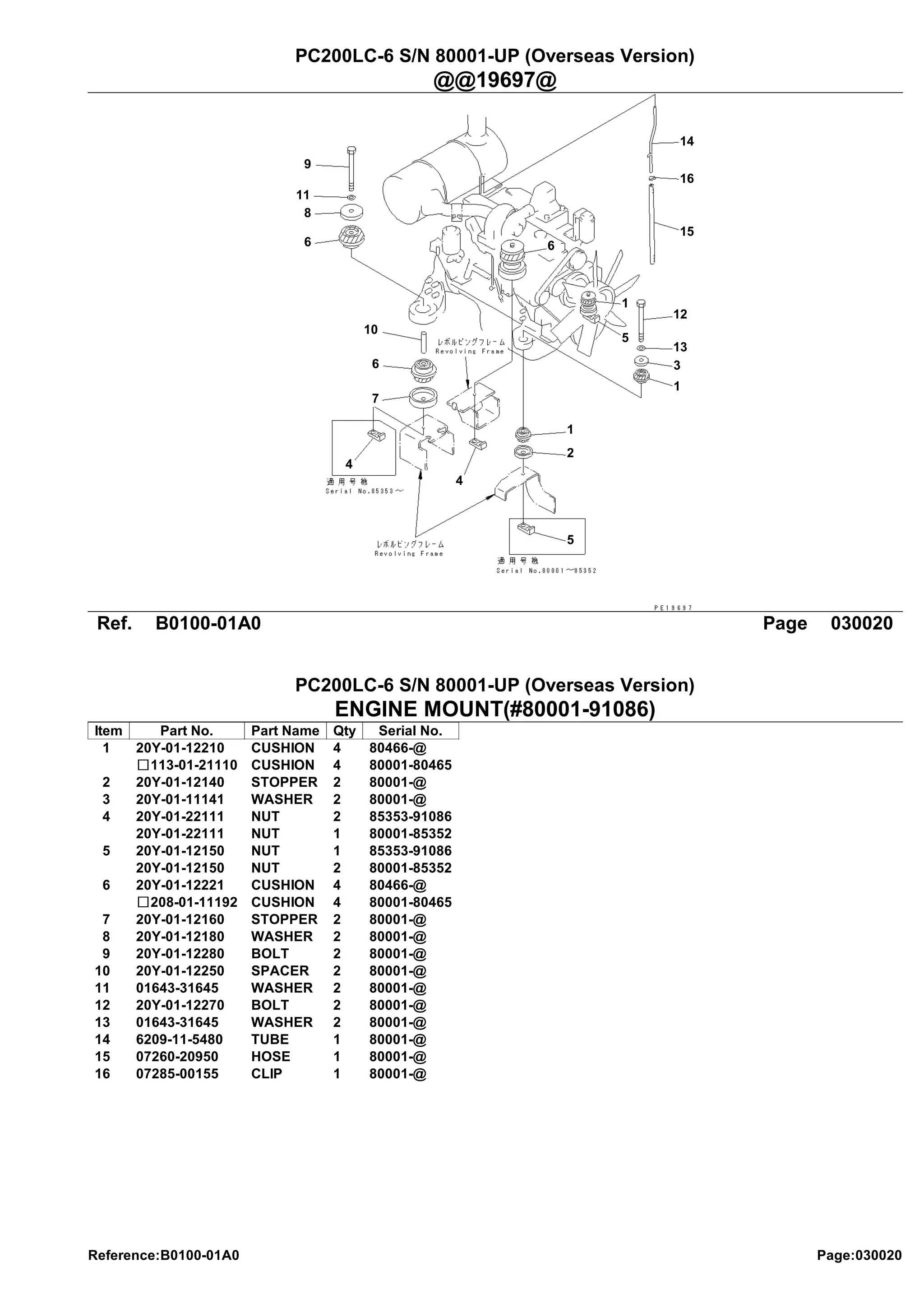 Komatsu pc200 lc 6 crawler excavator parts catalogue manual - sn