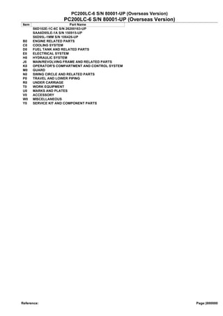 Komatsu pc200 lc 6 crawler excavator parts catalogue manual - sn