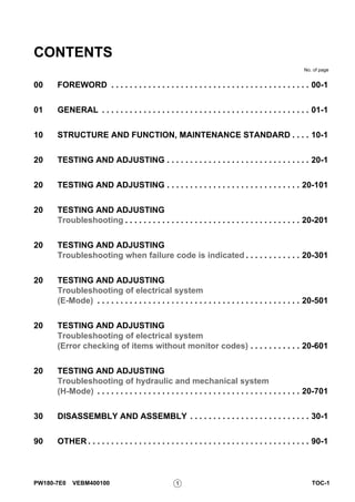 Komatsu pw180 7 e0 hydraulic excavator service repair manual (sn h55051 ...