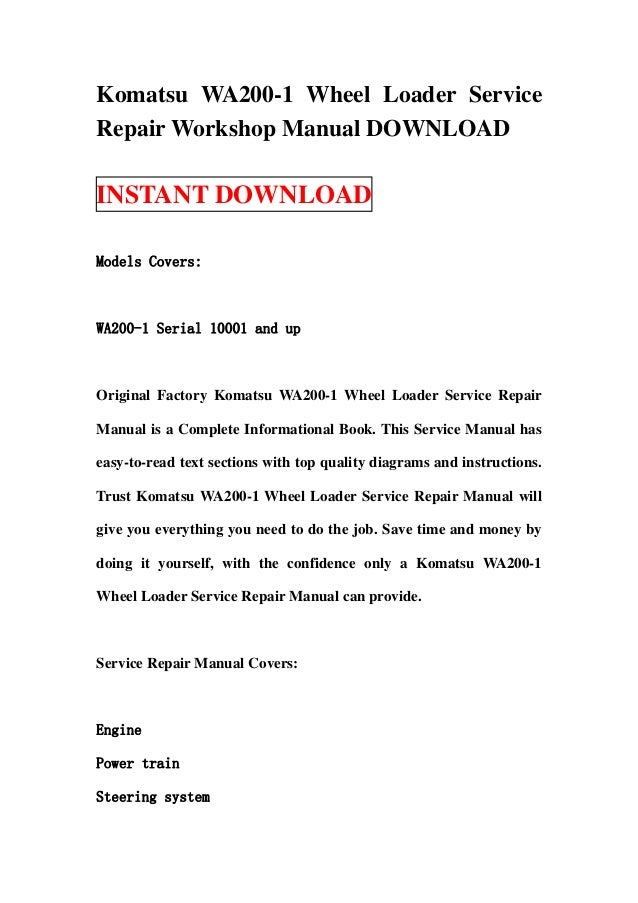 Komatsu wa200 1 wheel loader service repair workshop manual download