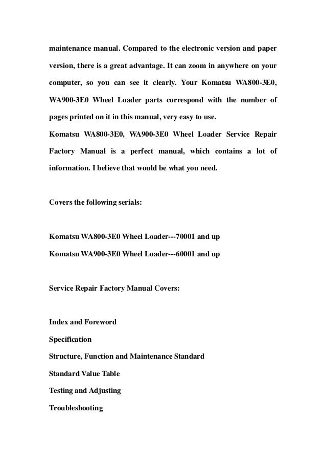 Komatsu wa800 3 e0, wa900-3e0 wheel loader service repair factory man…