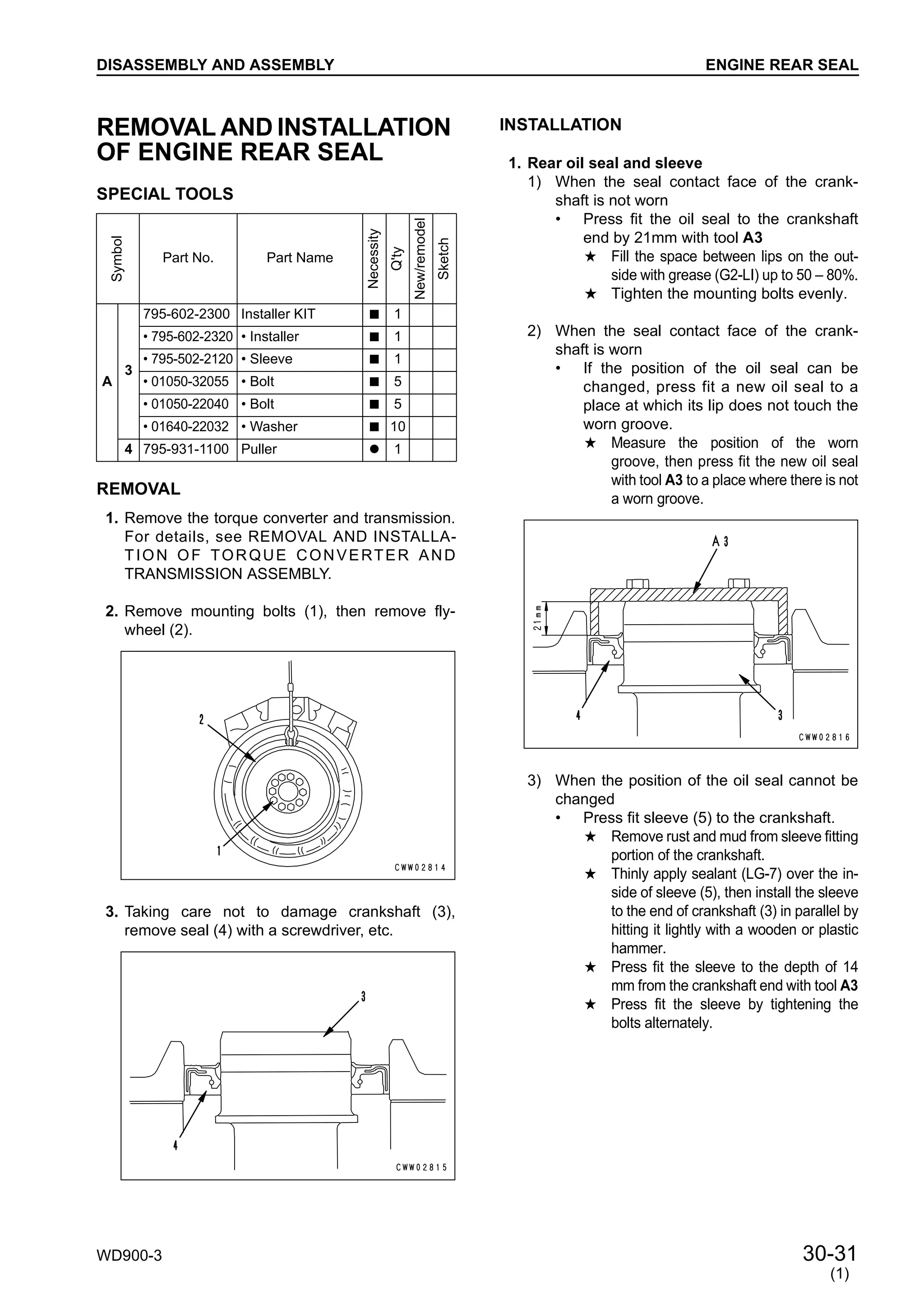 Komatsu wd900 3 wheel dozer service repair manual (sn 50001 and up)