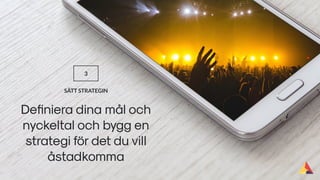 3
SÄTT STRATEGIN
Deﬁniera dina mål och
nyckeltal och bygg en
strategi för det du vill
åstadkomma
 