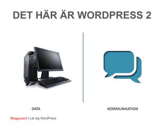 DET HÄR ÄR WORDPRESS 2




             DATA                KOMMUNIKATION

Bloggcoach I Lär dig WordPress
 
