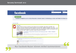 5
Nur Facebook-Nutzer können Artikel kommentieren
Barcamp Darmstadt 2010
 