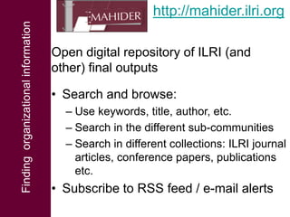 Finding and managing livestock research information 