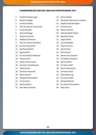 Kommunalwahlprogramm 2014 der CDU Jena