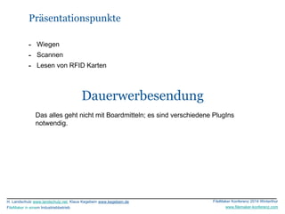 Das alles geht nicht mit Boardmitteln; es sind verschiedene PlugIns 
notwendig. 
FileMaker Konferenz 2014 Winterthur 
www....