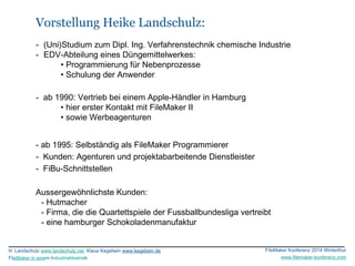 Vorstellung Heike Landschulz: 
- (Uni)Studium zum Dipl. Ing. Verfahrenstechnik chemische Industrie 
- EDV-Abteilung eines ...