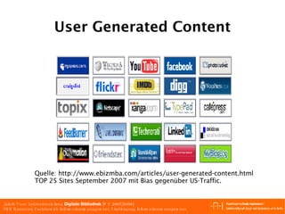 User Generated Content Quelle: http://www.ebizmba.com/articles/user-generated-content.html  TOP 25 Sites September 2007 mit Bias gegenüber US-Traffic. 