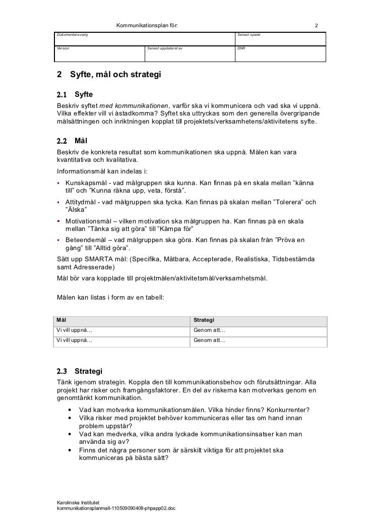 Kommunikationsplan Mall