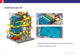 Трубопроводы 3D
29 www.gk-it-consult.ru
● Параметрическая пространственная траектория
● Отводы и тройники из СИ
 