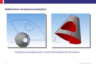 Библиотека построения разверток
31 www.gk-it-consult.ru
Развертка цилиндрической и конической поверхности 3D-модели
 