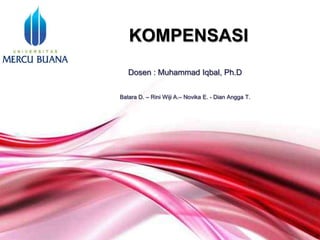 KOMPENSASI
Dosen : Muhammad Iqbal, Ph.D
Batara D. – Rini Wiji A.– Novika E. - Dian Angga T.

Free Powerpoint Templates

Page 1

 
