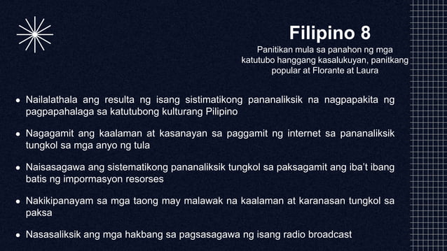 Kompetensi ng Gramatika at Pananaliksik sa Filipino (JHS)