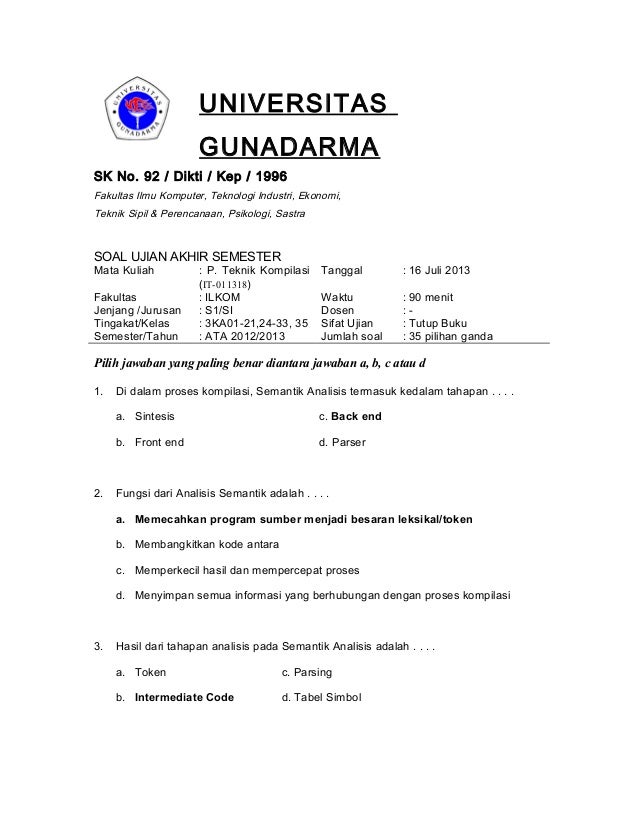 Kumpulan Soal Uas Universitas Gunadarma