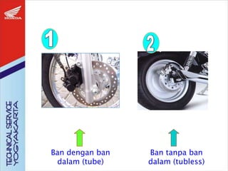 Ban dengan ban
dalam (tube)
Ban tanpa ban
dalam (tubless)
 