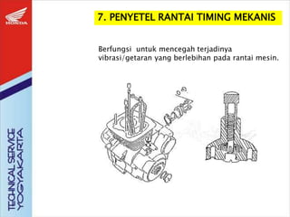 7. PENYETEL RANTAI TIMING MEKANIS
Berfungsi untuk mencegah terjadinya
vibrasi/getaran yang berlebihan pada rantai mesin.
 