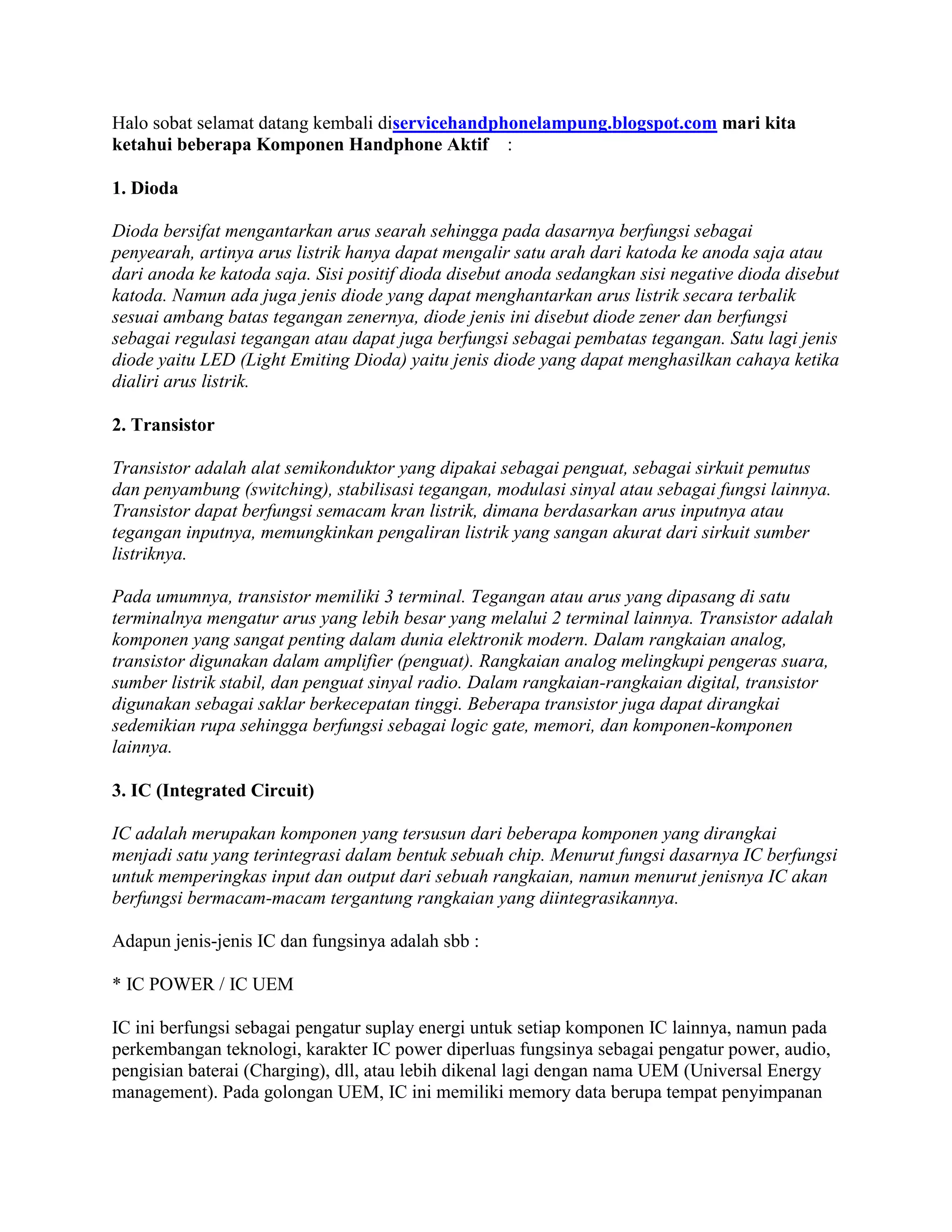 Komponen handphone aktif | PDF