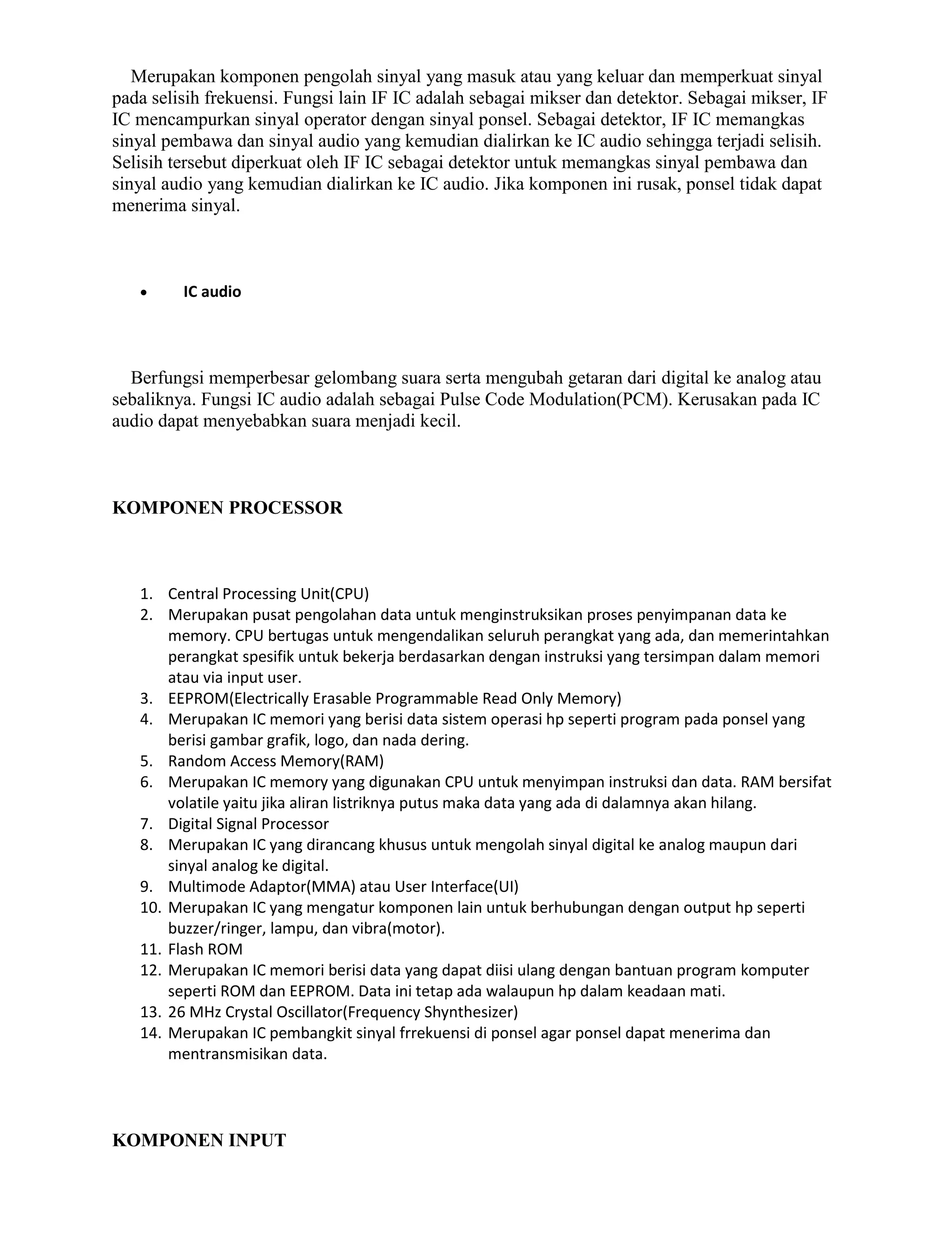 Komponen pada handphone fungsi fungsinya | PDF