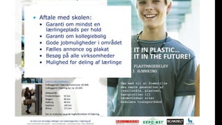 Presentation title Date 8
• Aftale med skolen:
• Garanti om mindst en
lærlingeplads per hold
• Garanti om kollegiebolig
• Gode jobmuligheder i området
• Fælles annonce og plakat
• Besøg på alle virksomheder
• Mulighed for deling af lærlinge
 