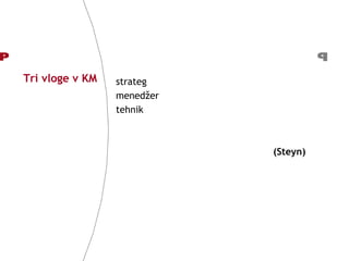 Tri vloge v KM strateg menedžer tehnik (Steyn) 