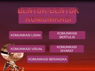 BENTUK-BENTUK KOMUNIKASIKOMUNIKASI LISANKOMUNIKASI BERTULISKOMUNIKASI VISUALKOMUNIKASI ISYARATKOMUNIKASI BERANGKA