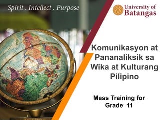 Komunikasyon at
Pananaliksik sa
Wika at Kulturang
Pilipino
Mass Training for
Grade 11
 