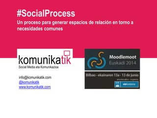 #SocialProcess
Un proceso para generar espacios de relación en torno a
necesidades comunes
info@komunikatik.com
@komunikatik
www.komunikatik.com
Social Media eta Komunikazioa
 
