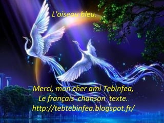 L'oiseau bleu.
Merci, mon cher ami Tebinfea,
Le français chanson texte.
http://tebtebinfea.blogspot.fr/
 
