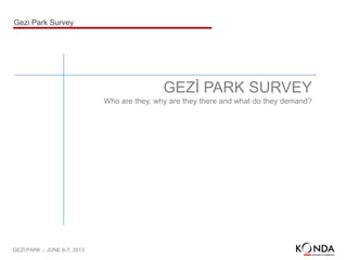 GEZİ PARK – JUNE 6-7, 2013
GEZİ PARK SURVEY
Who are they, why are they there and what do they demand?
Gezi Park Survey
 