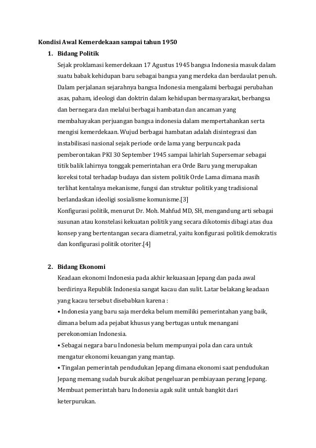 Bagaimana Keadaan Ekonomi Bangsa Indonesia Pada Awal Kemerdekaan