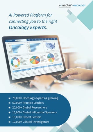 70,000+ Oncology experts & growing
15,000+ Global Influential Speakers
50,000+ Practice Leaders
13,000+ Expert Centers
20,000+ Global Researchers
10,000+ Clinical Investigators
Connecting Life Sciences Experts
- ONCOLOGY
AI Powered Platform for
connecting you to the right
Oncology Experts.
 