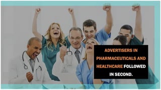 ADVERTISERS IN
PHARMACEUTICALS AND
HEALTHCARE FOLLOWED
IN SECOND.
 