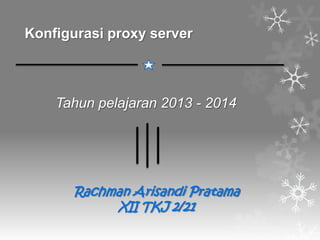 Konfigurasi proxy server

Tahun pelajaran 2013 - 2014

Rachman Arisandi Pratama
XII TKJ 2/21

 