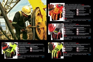 The Rigger Grip Cut 5 is built on our original Rigger glove chassis with the same exclusive Duraclad® Rope
Channel Reinforcement. We added our exclusive CT5™ material for CE level 5 cut resistance covering the entire
palm. It has our Patented Diamondclad® outer palm for ultimate grip on wet, oily surfaces on the rig or in the field.
BEST USES
Rigging, Oil & Gas Drilling, Extraction & Refining, Fracking, Tool Pushing, Mining, Demolition, Heavy Construction
KRC5-02-S KRC5-03-M KRC5-04-L KRC5-05-XL KRC5-06-XXL KRC5-07-XXXL
CE & CA APPROVED
High Contrast Palm / Back of hand
Co-Developed By OGSC
Back of hand co-developed by the Oil &
Gas Industry’s Safety Committee.
KONG® Knuckle Protection
90% impact absorption.
Duraclad® Rope Channel Reinforcement
Strategically placed on rope channel for
maximum durability while rigging.
KONG® Metacarpal Protection
80% impact absorption.
KONG® Patent Pending Finger Protection
76.4% impact absorption offers sidewall and
complete fingertip protection.
ADVANCED GLOVE TECHNOLOGY
4543
KONG® RIGGER GRIP CUT 5 NEW 2014
Exclusive CT5™ Cut Resistant Material
CE EN388 level 5
ANSI/ISEA level 4
Patented Diamondclad® Silicone
Fused Palm - Patent D568003
Ultimate grip on wet, oily surfaces.
The KONG® Cut 5 Knit is CE EN388 level 5 and ANSI/ISEA level 3. The Foamed-Nitrile palm is high viz and
padded for impact absorption. It’s lightweight, breathable, and offers full KONG® back of hand protection on the
fingers, knuckles and metacarpal bones.
BEST USES
Oil & Gas Drilling, Extraction & Refining, Fracking, Tool Pushing, Mining, Demolition, Heavy Construction, Rigging
KKC5-02-S KKC5-03-M KKC5-04-L KKC5-05-XL KKC5-06-XXL KKC5-07-XXXL
CE & CA APPROVED
High Contrast Palm / Back of hand
Co-Developed By OGSC
Co-developed by the Oil & Gas
Industry’s Safety Committee.
KONG® Knuckle Protection
90% impact absorption.
Padded, HI-Viz Foamed-Nitrile Palm
Visibility, grip and impact absorbtion.
KONG® Metacarpal Protection
80% impact absorption.
KONG® Patent Pending Finger Protection
76.4% impact absorption offers sidewall and
complete fingertip protection.
Polyethylene Cut ResistantYarn
CE EN388 level 5
ANSI/ISEA level 3
ADVANCED GLOVE TECHNOLOGY
3543
KONG® CUT 5 KNIT NEW 2014
The Rigger glove is specifically designed for a rigger. It has dual layer Duraclad® reinforcements on the rope
channel of the glove to stand up to long periods of handling rope and cable while rigging. It also offers the same
KONG® back of hand protection that the Oil and Gas Industry demands.
BEST USES
Rigging, Oil & Gas Drilling, Extraction & Refining, Fracking, Tool Pushing, Mining, Demolition, Heavy Construction
KRIG-02-S KRIG-03-M KRIG-04-L KRIG-05-XL KRIG-06-XXL KRIG-07-XXXL
CE & CA APPROVED
High Contrast Palm / Back of hand
Co-Developed By OGSC
Co-developed by the Oil & Gas
Industry’s Safety Committee.
KONG® Knuckle Protection
90% impact absorption.
Duraclad® Rope Channel Reinforcement
Strategically placed on rope channel for
maximum durability while rigging.
KONG® Metacarpal Protection
80% impact absorption.
KONG® Patent Pending Finger Protection
76.4% impact absorption offers sidewall and
complete fingertip protection.
ADVANCED GLOVE TECHNOLOGY
4121
KONG® RIGGER NEW 2014
The KONG® Operator glove is designed for light duty work on the rig or in the field. Perfect for crane operators,
mechanics or supervisors. It’s lighweight and breathable with KONG® knuckle protection. It has hi viz
reinforcements in critical areas for extended wear, visibility and durability.
BEST USES
Crane Operation, High Dexterity Mechanic Work, Light Duty Construction, Machinery Operation, Supervisor
KOPR-02-S KOPR-03-M KOPR-04-L KOPR-05-XL KOPR-06-XXL KOPR-07-XXXL
CE & CA APPROVED
High Contrast Palm / Back of hand
Co-Developed By OGSC
Co-developed by the Oil & Gas
Industry’s Safety Committee.
KONG® Knuckle Protection
90% impact absorption.
ADVANCED GLOVE TECHNOLOGY
3121
KONG® OPERATOR NEW 2014
Hi Viz Reinforcements
Reinforced in critical areas for maximum
visibility and durability.
TPR Cuff Puller
Get your glove in the proper position
faster.
OFF THE
DRILL HEAD
 