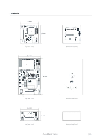 201
Smart Band System
Dimension
Top View (mm) Bottom View (mm)
Top View (mm) Bottom View (mm)
Top View (mm) Bottom View (mm)
20.0000
10.0000
24.0000
40.0000
20.0000
20.0000
 